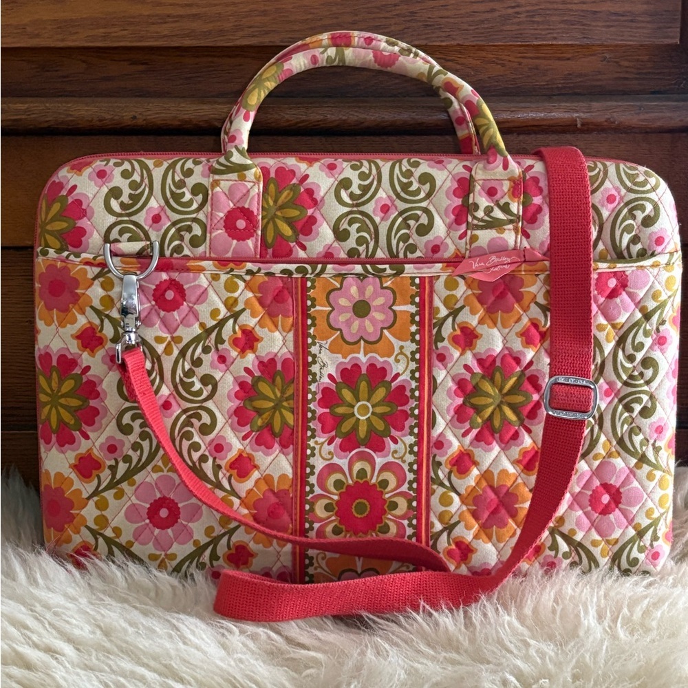Vera Bradley Floral Quilted Laptop Bag in Pink, Orange, Green